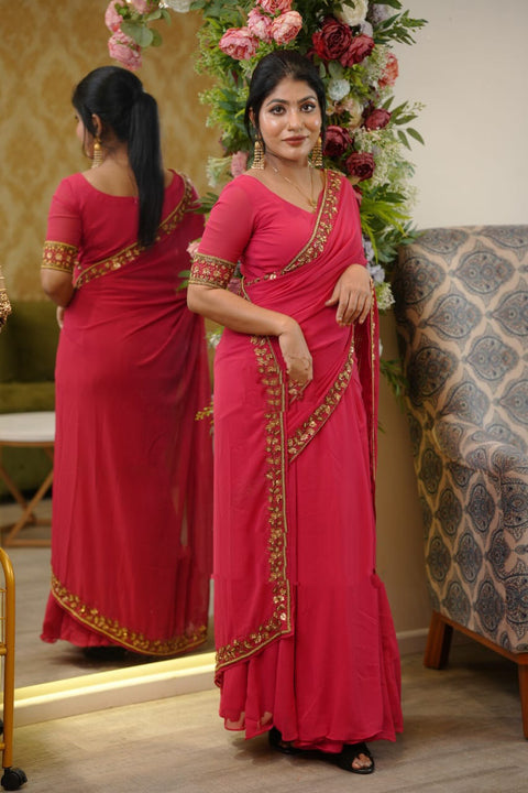 New Beautiful Super Hit Georgette Embroidery Gown Saree