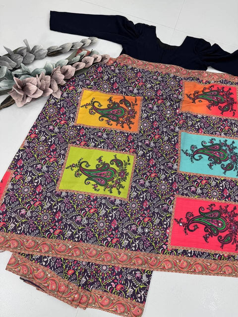 NEW DESIGNER HEAVY NATURAL SILK FANCY DIGITAL PRINT WITH  REAL MIRROR HANDWORK saree