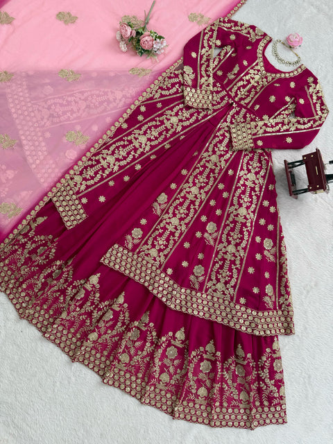 New beautiful Foux Gorgette Thread with Sequnce Soft Micro CottonLehengha