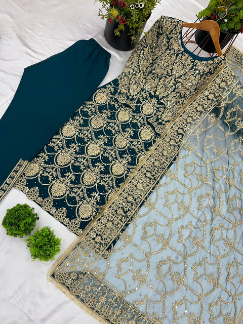 New Designer Party Wear Look Top-Plazzo and Dupatta