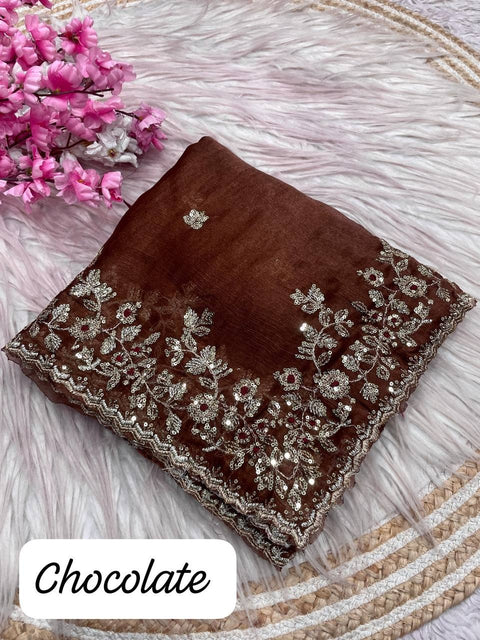 New sequence  coding embroidery work with  Sequence Butti in  Body Parts saree