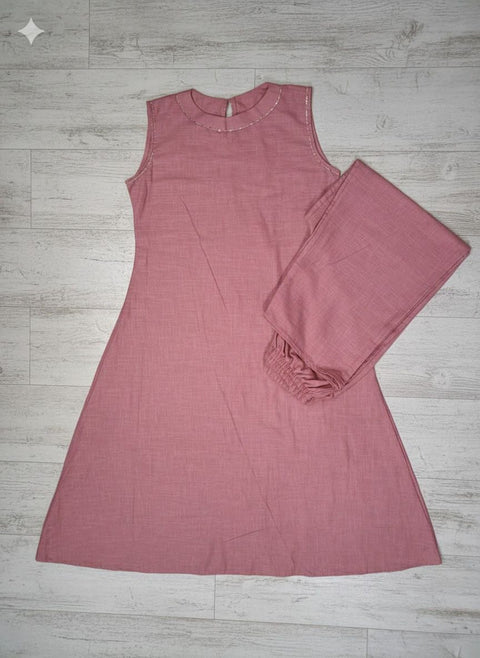 New Peach soft Cotton Solid Kurta Palazzo set