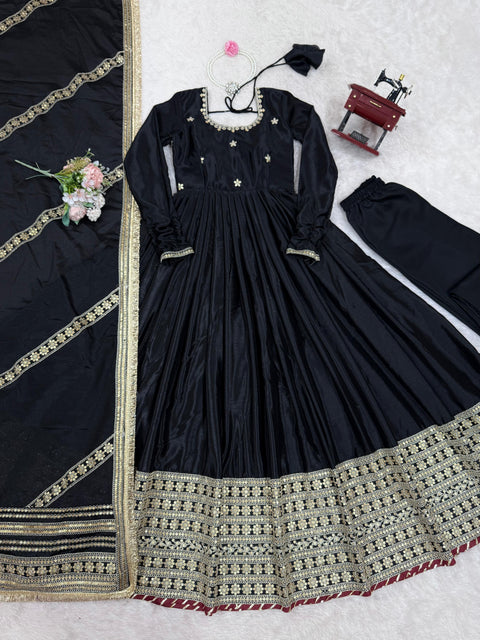 New Chinon SilkThred with Sequnce work Gown