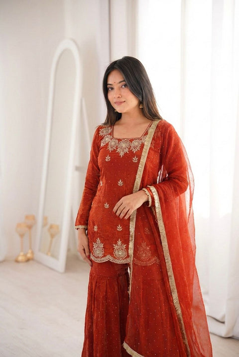 New Premium Embroidery Sequence Work With Zarkan Diamond Work Fully Stitched & Ready to Wear Dres
