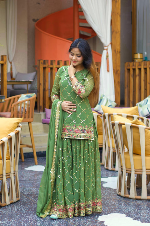 New Designer Party Wear Look Top , Sharara Plazzo  and Dupatta