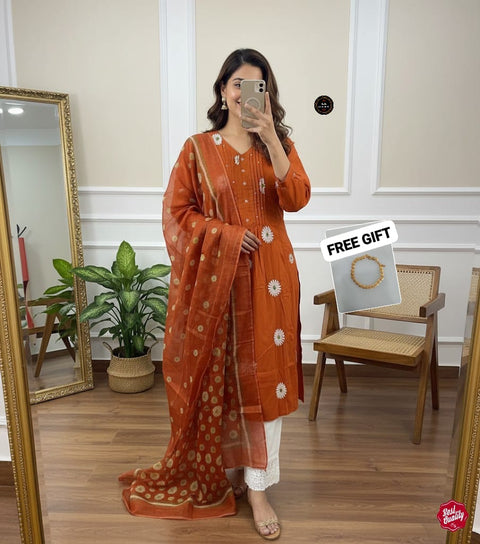 New kurta set with Cotton Pant & Malmal Dupatta with tier pattern
