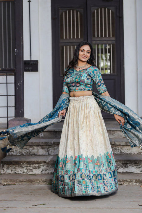 New jecard viscose viscose position print With jecard Touch Up  lehenga