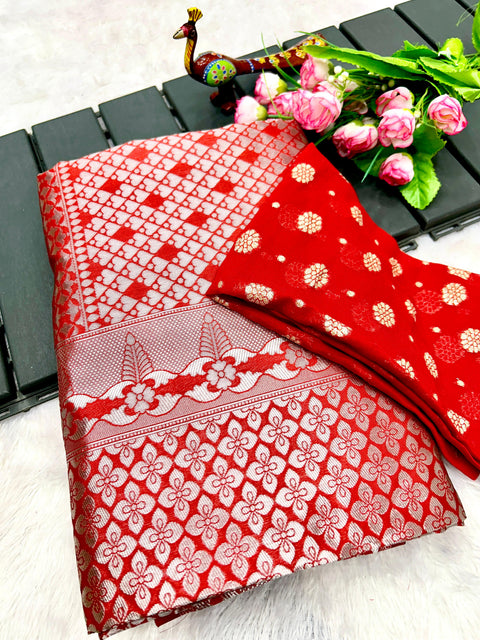 New Pure Litchi Silk Saree With Running Contrast Blouse With extra Matching Blouse