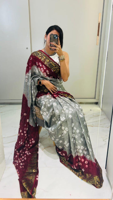 New Bandhani Art Silk With Zari Waving Saree