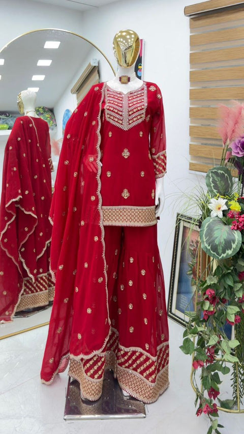 New Designer Party Top Pallazo & Dupatta Set