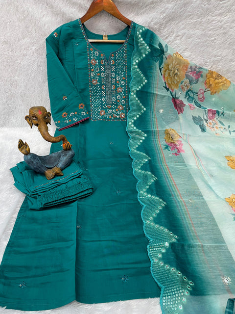 New Beautiful Multi Embroidery Thread With Hand Work Roman Silk Dress