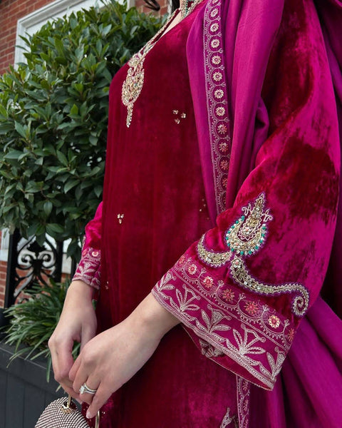 NEWLY LAUNCHED VELVET KURTI-PLAZZO SET