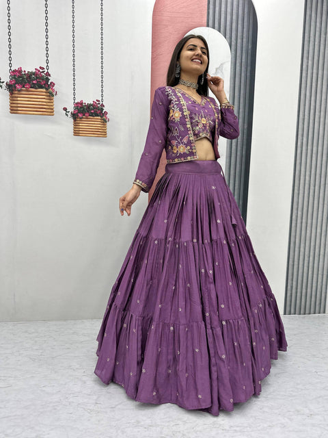 New Launching Festival Special Crop Top Embroidery Thread and Sequence Work lehenga