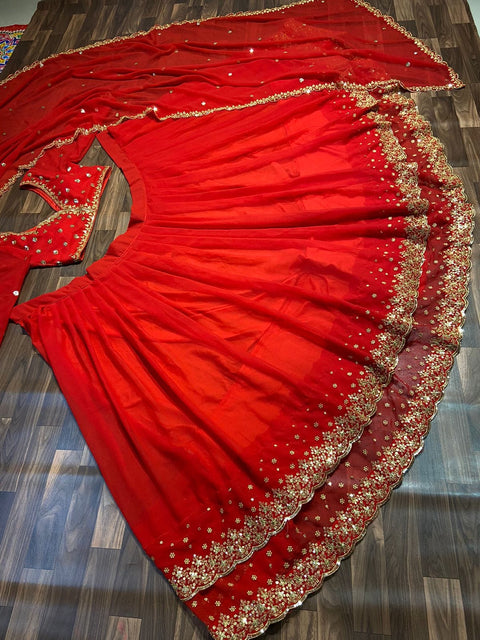 New Premium Premium  Georgette Embellished With Beautiful Embroidery lehenga