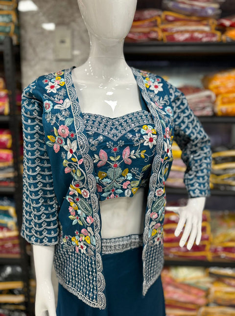 New Party Wear Look Jacket Blouse And Lehenga