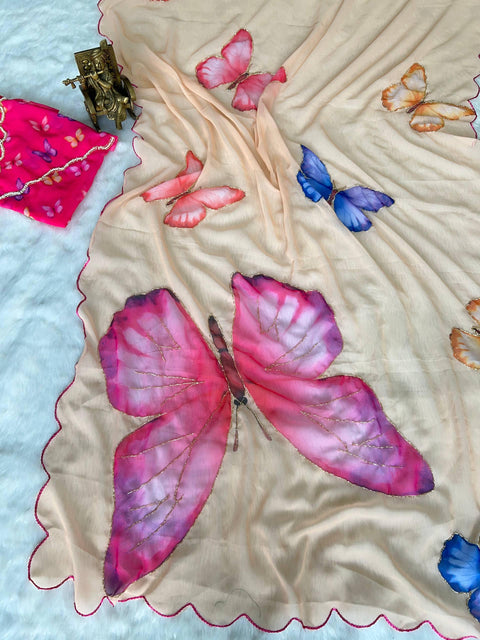 New Beautiful handcrafted Soft pure Georgette handwork sarees