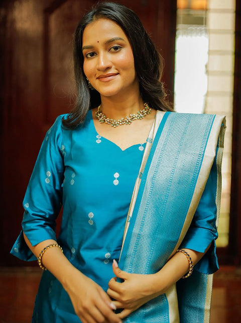 New Premium Sky Blue Rasmalai Women’s Kurta Pent Dupatta Set