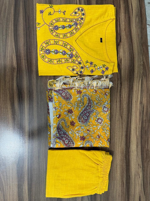 New Handloom cotton slub cotton  fabric  with  manual dual thread  embroidery work 
Cotton slub pant 3 piece  suit