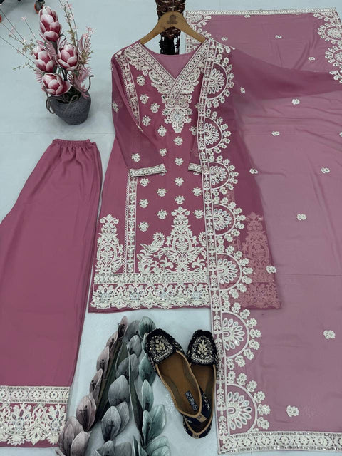 New HEAVY FUAX GEORGEET EMBROIDERY SEQUENCES DESIGNER PARTY WEAR SUIT