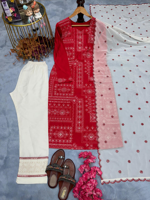 New Designer Party Wear & Festivitie Look Pur Roman Silk Top Bottom & Dupatta Set