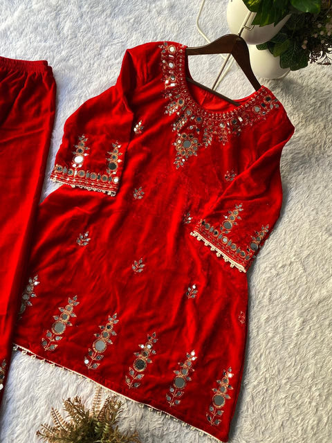 New EMBROIDERY AND REAL MIRROR WORK DESIGNER WEAR CO-ORD SET