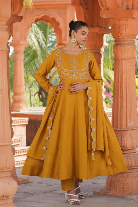 New Designer Embroidered Anarkali and Pant with Dupatta Set