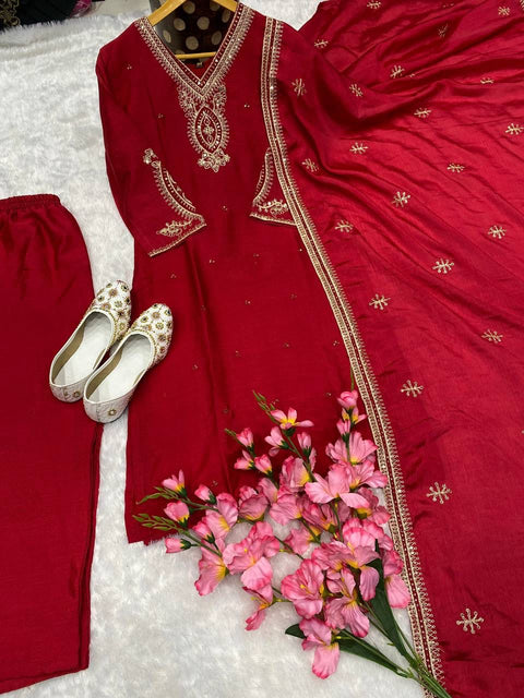 New Havy pure chinon With  embroidery coding dori work pair Suit Set
