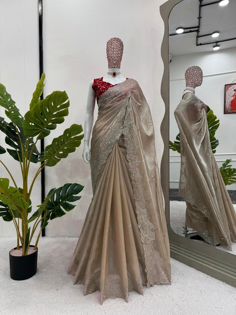 New Pure soft zimmy choo silk sarees with amazing Multy  sequence work Designer Saree