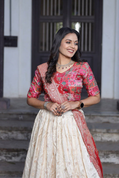 New jecard viscose viscose position print With jecard Touch Up  lehenga