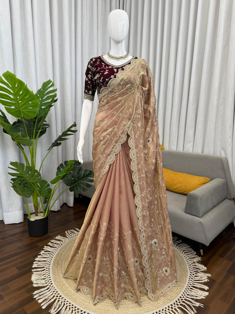 New Premium beautiful Designer Peplum & Bell Bottom Set On Reyon Febric With Thred & Real mirror work Dress