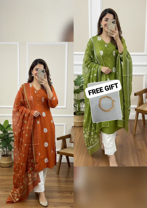 New kurta set with Cotton Pant & Malmal Dupatta with tier pattern