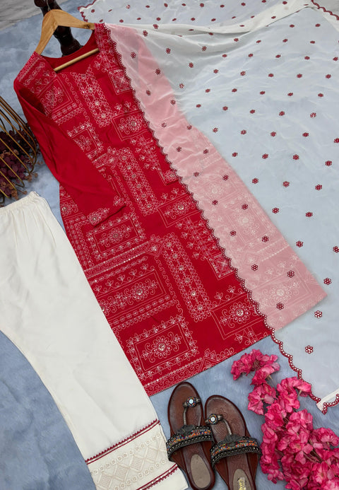 New Designer Party Wear & Festivitie Look Pur Roman Silk Top Bottom & Dupatta Set