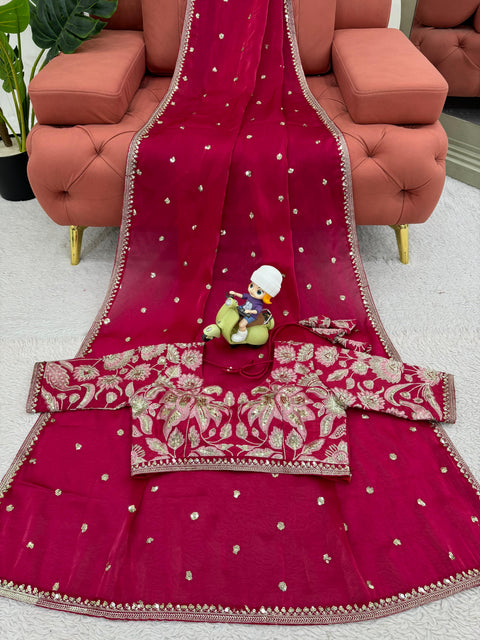 New Premium Thred & Sequnce work beautiful Designer Saree