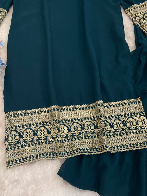 New Exclusively  Festive & Party Wear Heavy Fox Georgette With With Embroidery Sequence Work Top -Palazzo And Dupatta Set