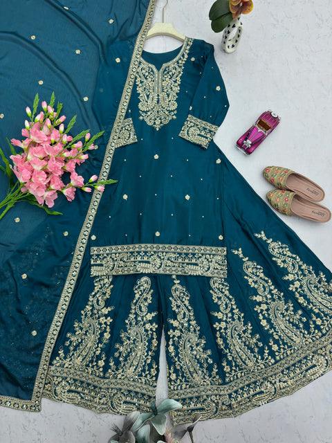 NEW Launching Designer Party WearHeavy Chinon Silk Plazo with Dupatta