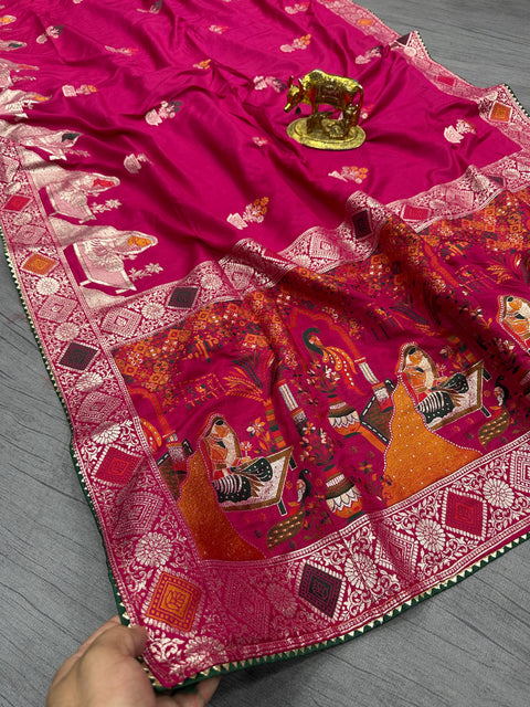 New Pure Dola silk with Zari weaving Saree with zarkan Pallu  border &  samosa lace border