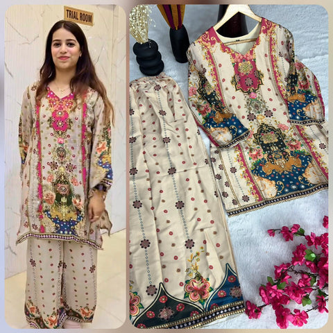 New Pure Satin  Silk digital printed Fabric With Micro silk inner Co-ord set