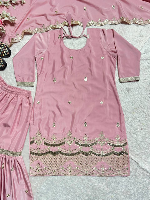 New Premium Neutral Silk With Heavy Embroidery Work Sarara Plazo