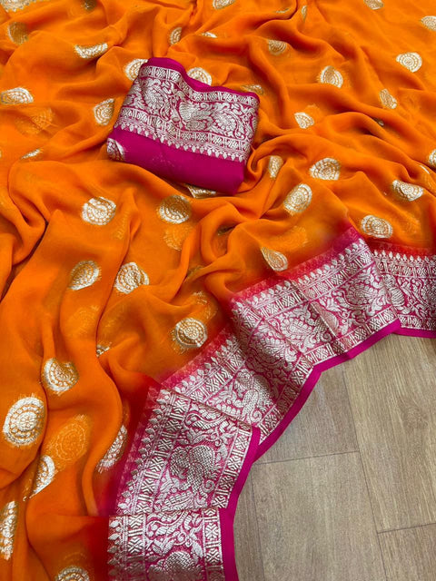 New Pure Viscose Georgette Saree With Fancy Zari & Fancy Jacquard Border With Fancy Viscose Georgette Silk saree