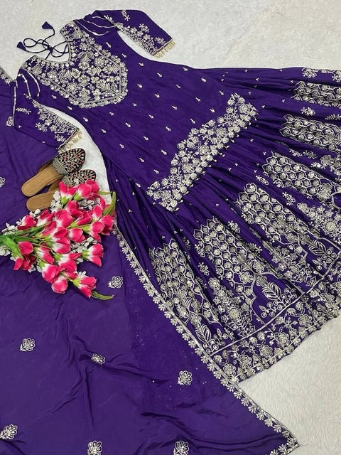 New Premium chinon Silk thread with Sequnce with Fourside lace broder  Dress