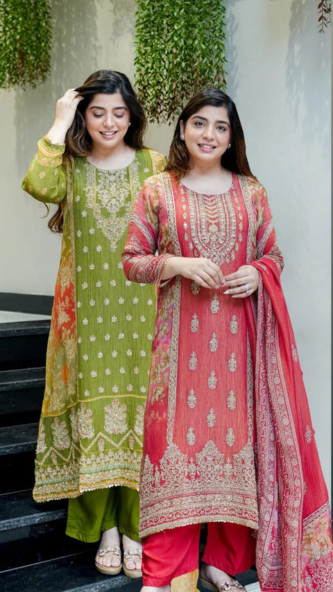 New Premium Chinon  3-piece ready-made kurti set
