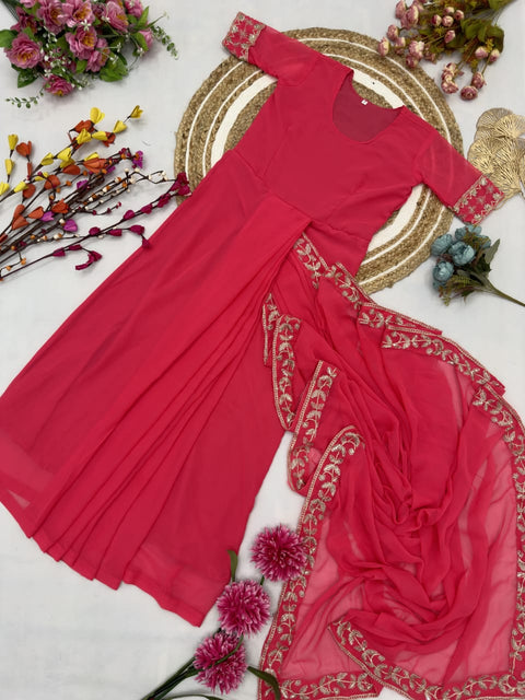 New Beautiful Super Hit Georgette Embroidery Gown Saree