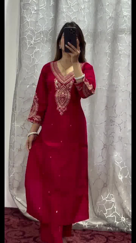New Havy pure chinon With  embroidery coding dori work pair Suit Set