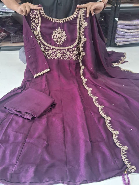 New Designer Embroidered Anarkali and Pant with Dupatta Set