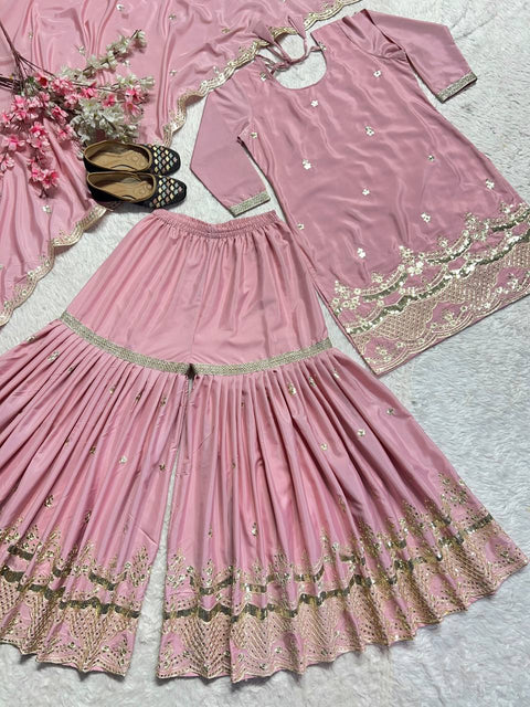 New Premium Neutral Silk With Heavy Embroidery Work Sarara Plazo