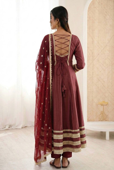 New Premium Heavy Lace Work Designer Anarkali Three Piece Set