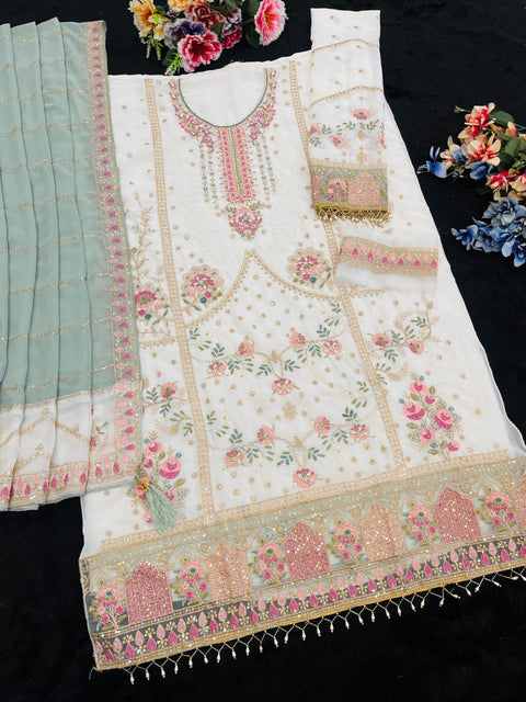 New Multi Thread & Jari With 
 Sequence Embroidery Stich
Khatli Work & Fancy Lace Dress