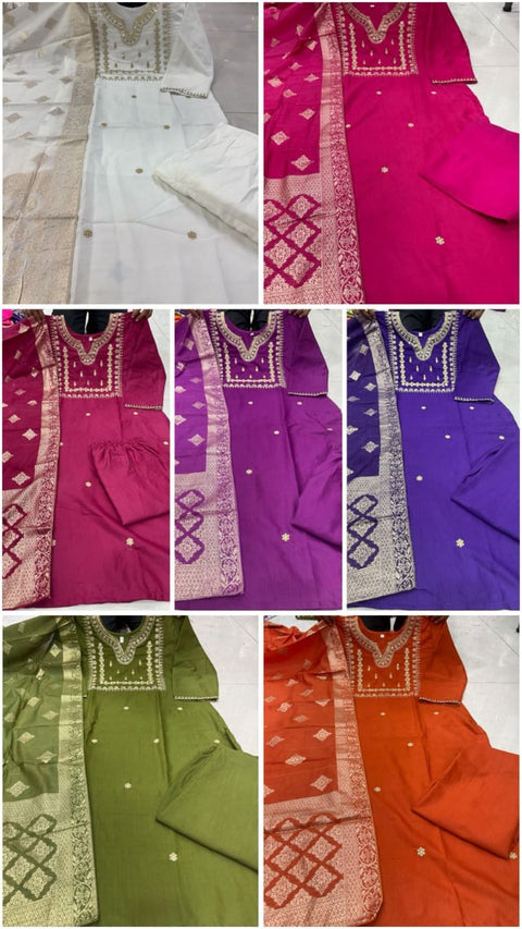 New PRESERNTING NEW  STYLISH DESIGNER HEAVY  ROSE GOLD EMBROIDERY WORK WITH PENT