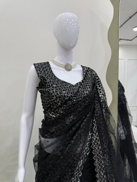 New beautiful DesignerSoft Net Febric with Sequnce work and blouse with saree