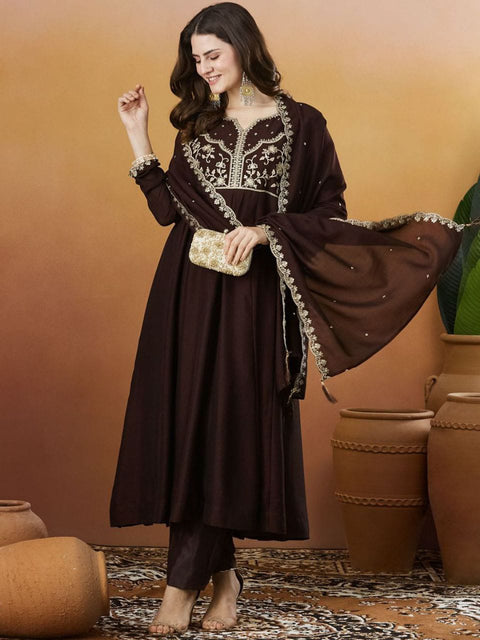 New VICHITRA SILK WITH SEQUENCE CODING EMBROIDERY WORK Dress
